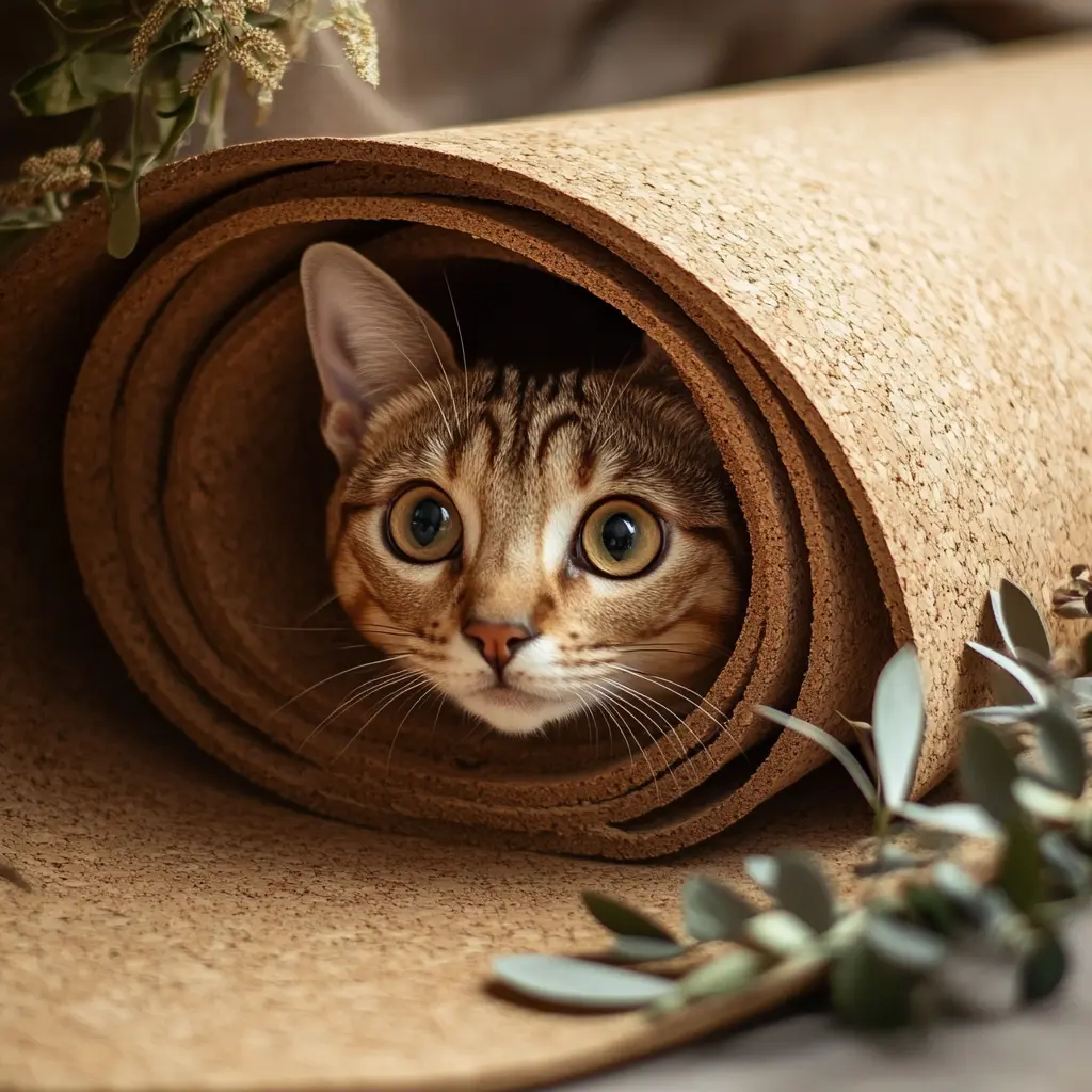 Cat inside cork mat