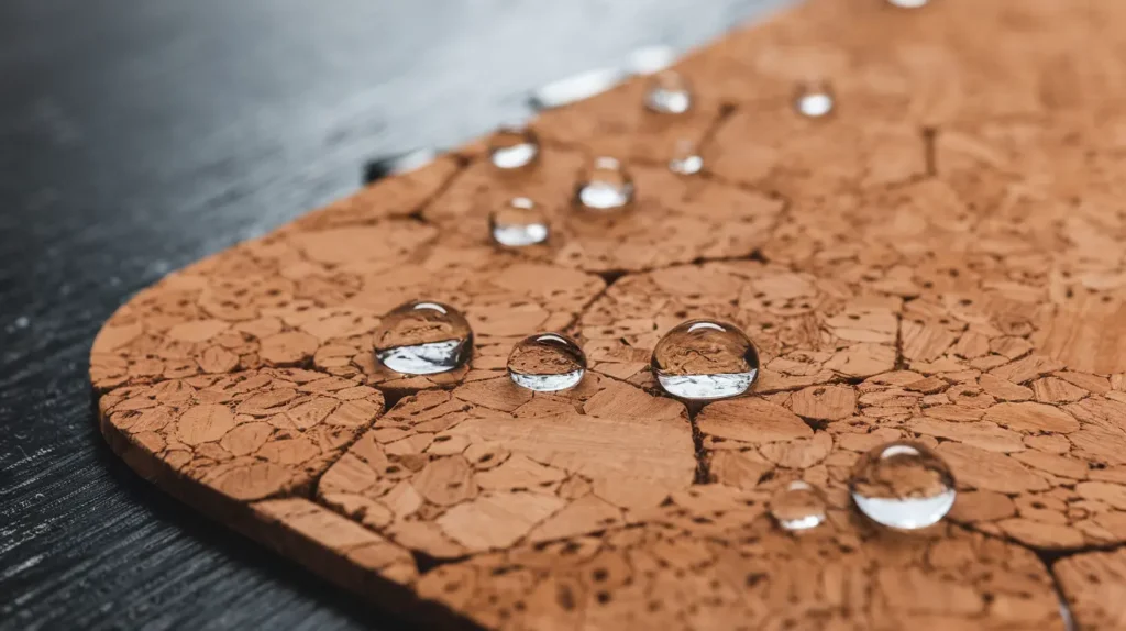 Microscopic view of cork yoga mat surface showing unique cellular structure that enhances grip when wet